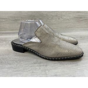 Adrianna Papell Women's Mule Block Heel Slip-On Studded Leather 10 Silver Shoes